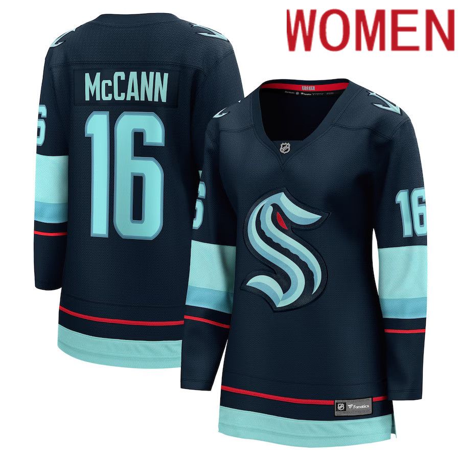 Women Seattle Kraken 16 Jared McCann Fanatics Branded Deep Sea Blue Home Breakaway Player NHL Jersey